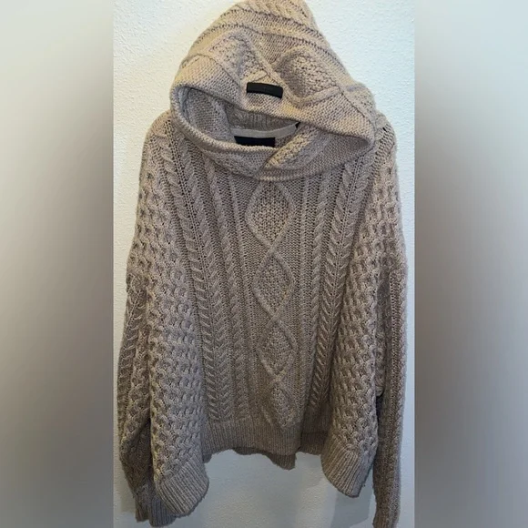 Fear of God Essentials Men's Beige Cable Knit Hoodie - Picture 4 of 9